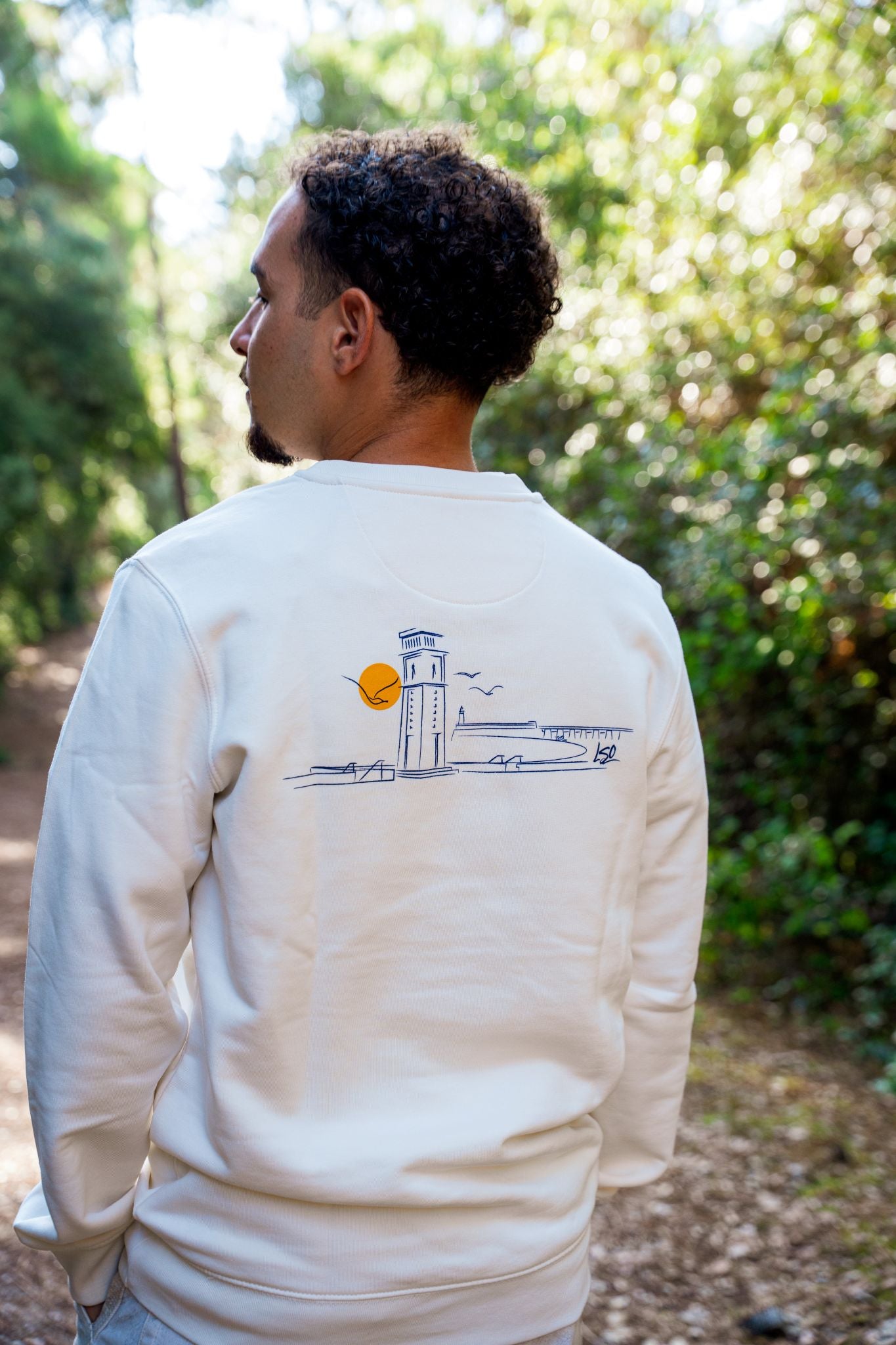 Sweat shirt col rond mixte pendule ivoire