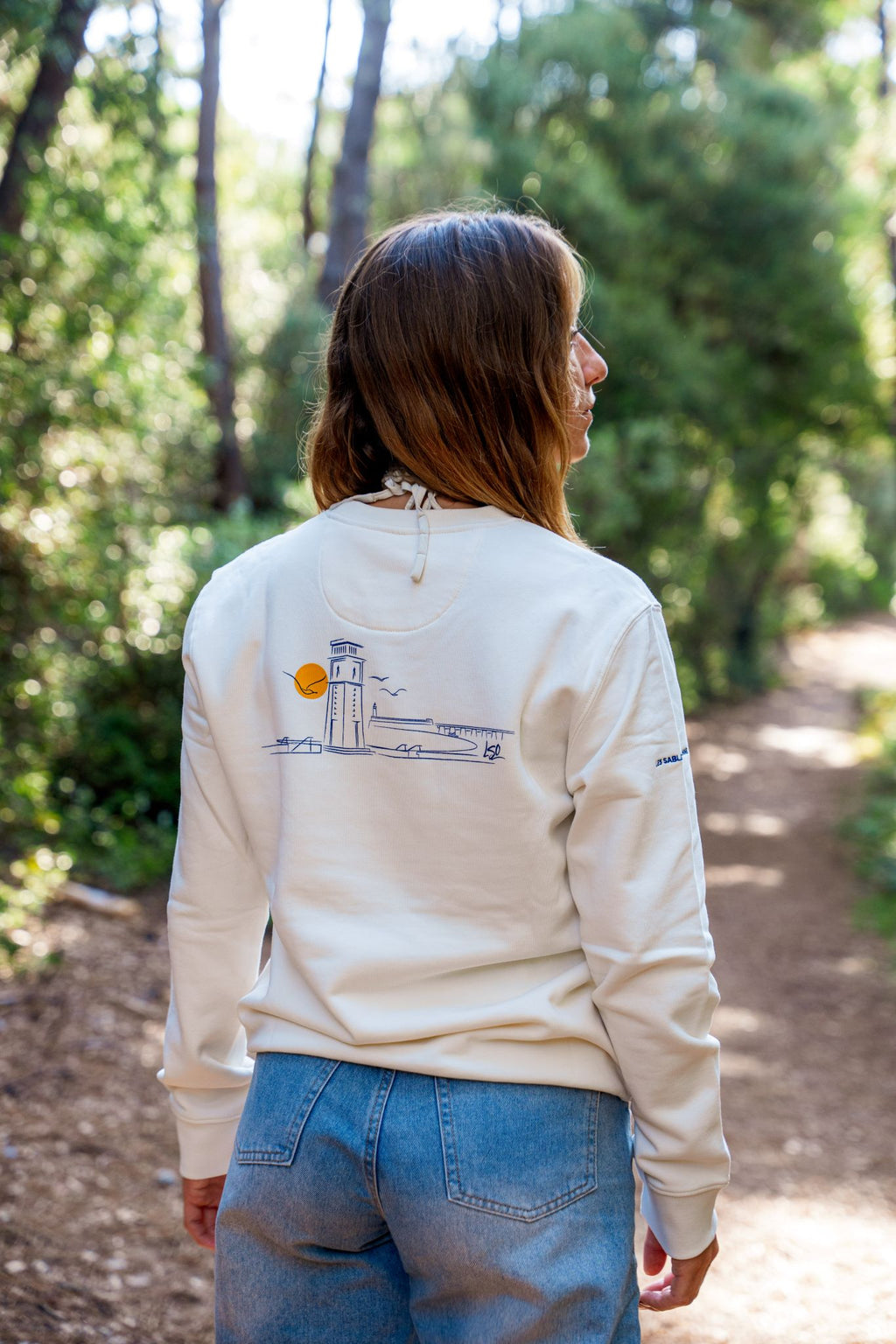 Sweat shirt col rond mixte pendule ivoire