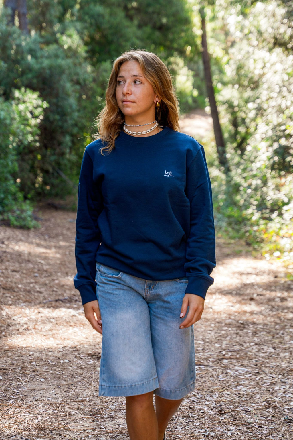 Sweat-shirt col rond surfeur mixte bleu marine