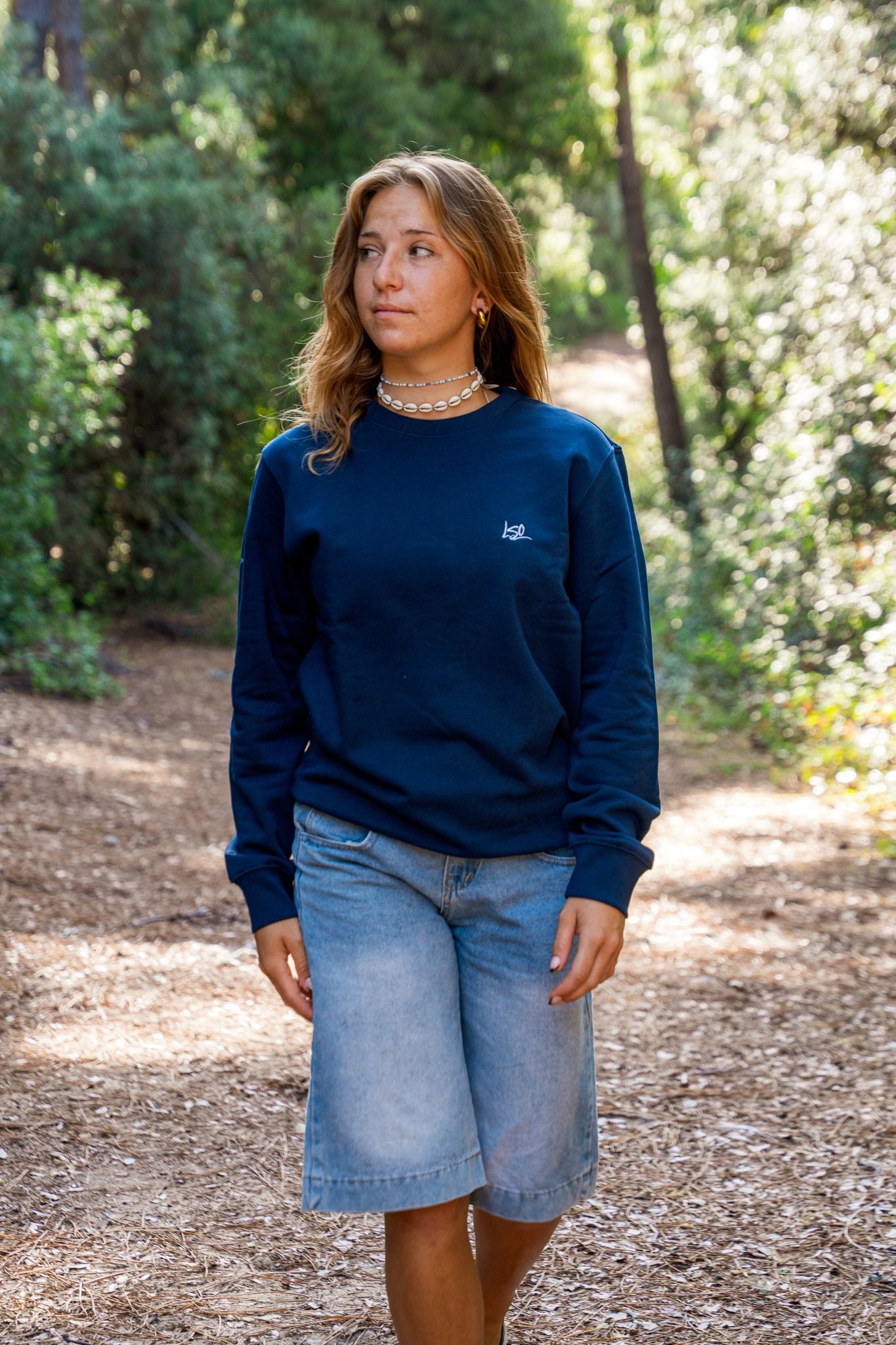 Sweat-shirt col rond surfeur mixte bleu marine