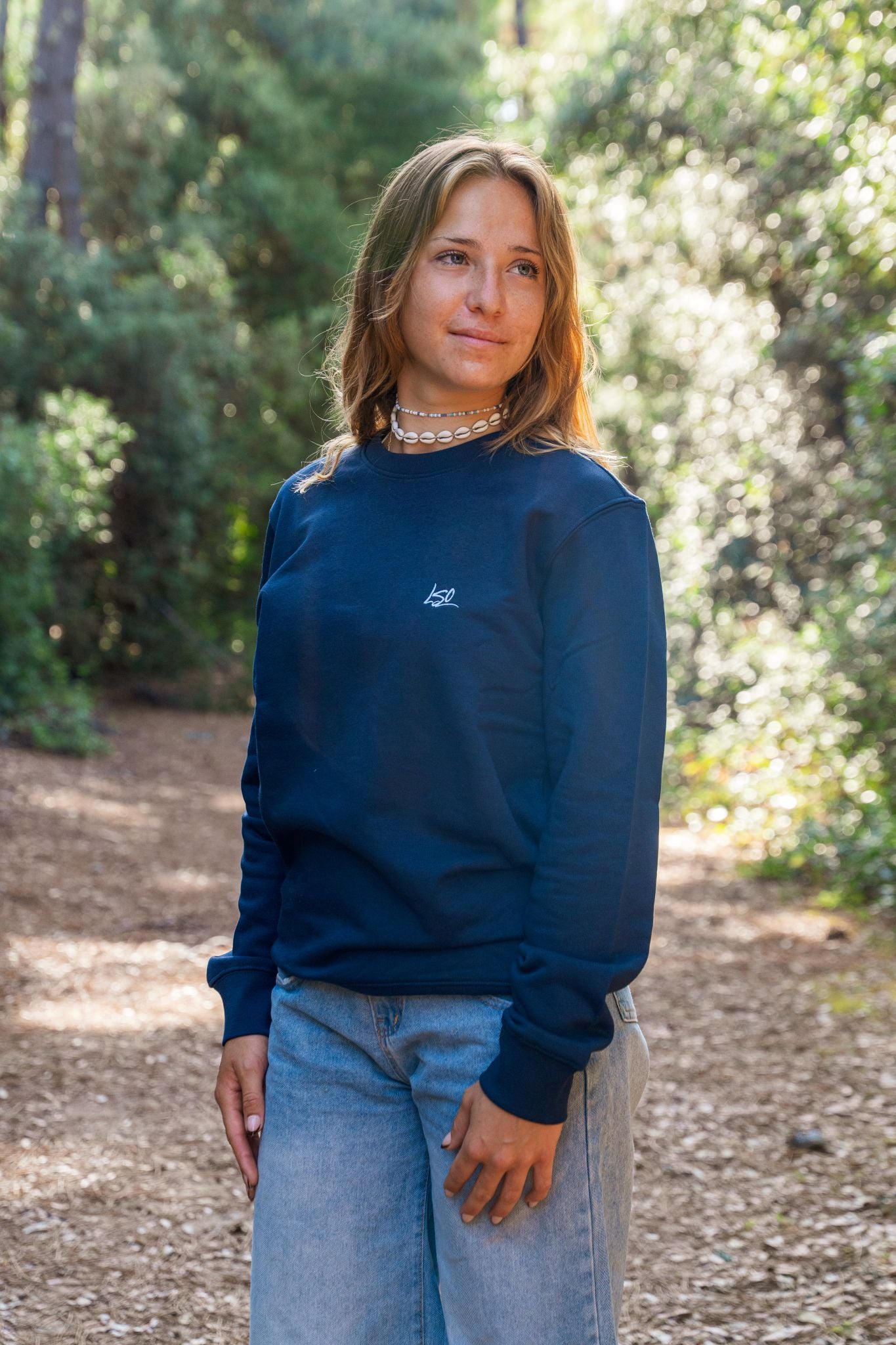 Sweat-shirt col rond mixte pendule bleu marine