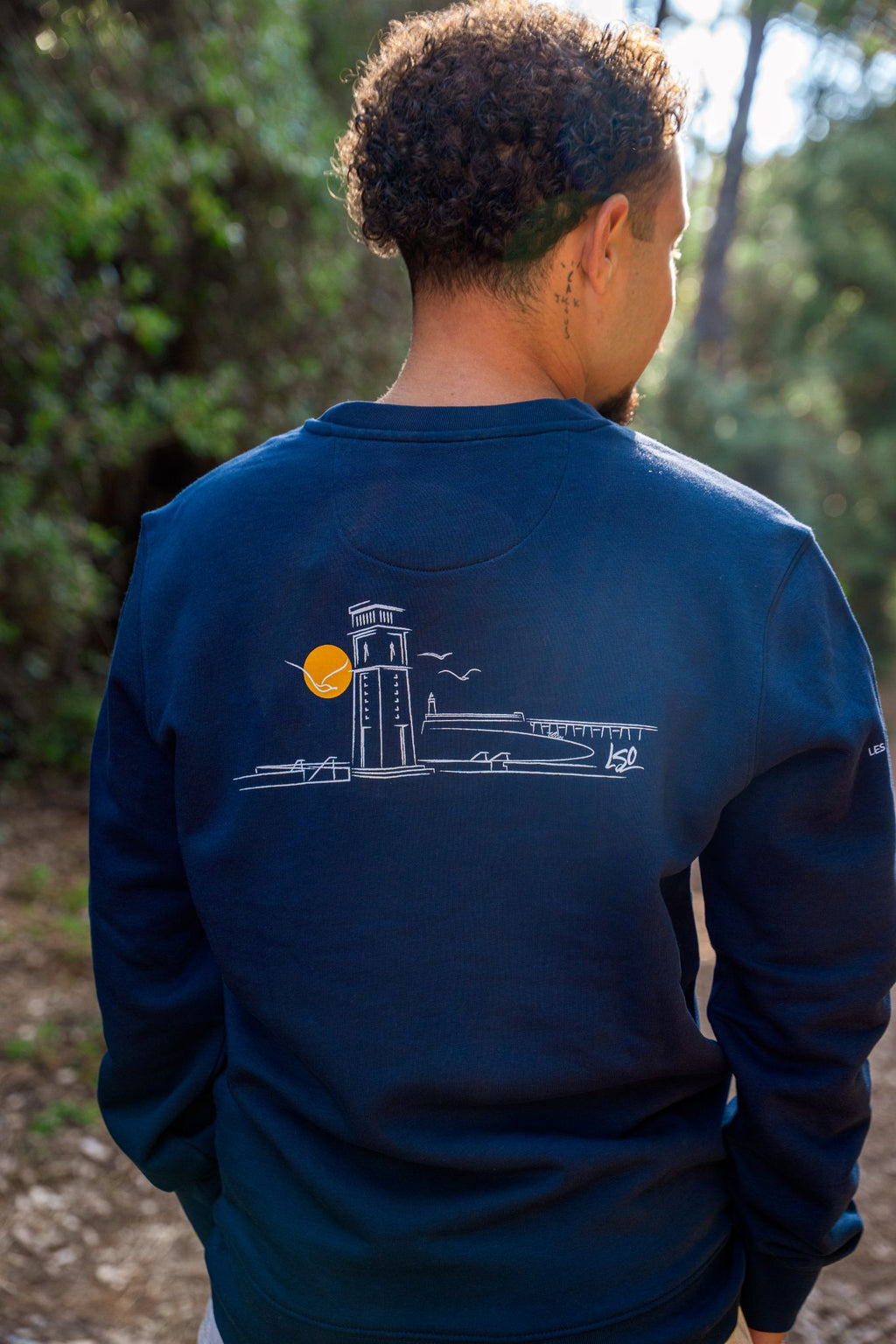 Sweat-shirt col rond mixte pendule bleu marine