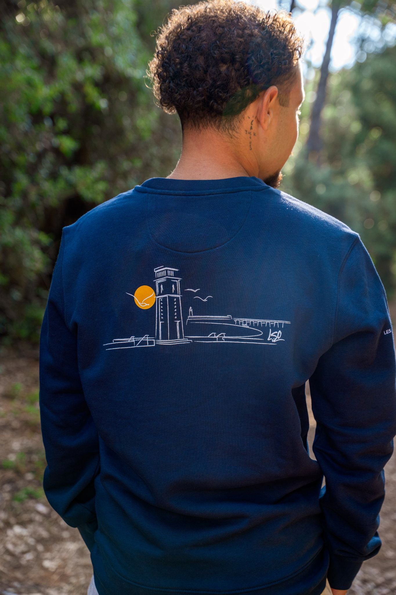 Sweat-shirt col rond mixte pendule bleu marine