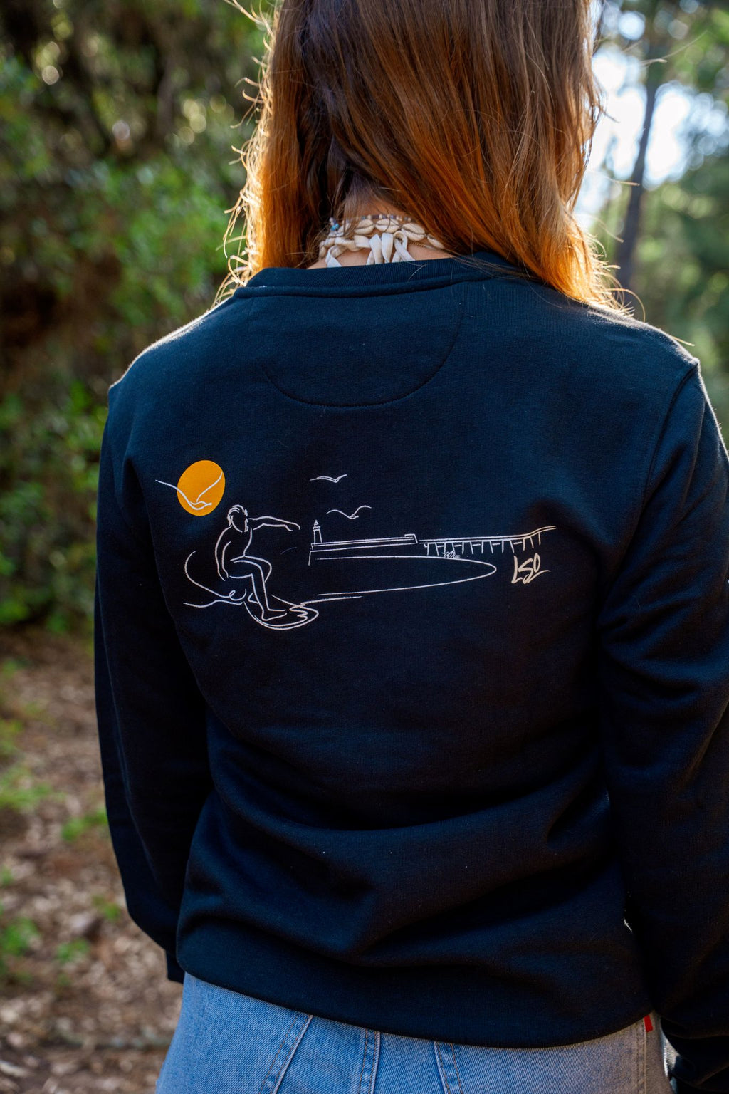 Sweat-shirt col rond surfeur mixte bleu marine