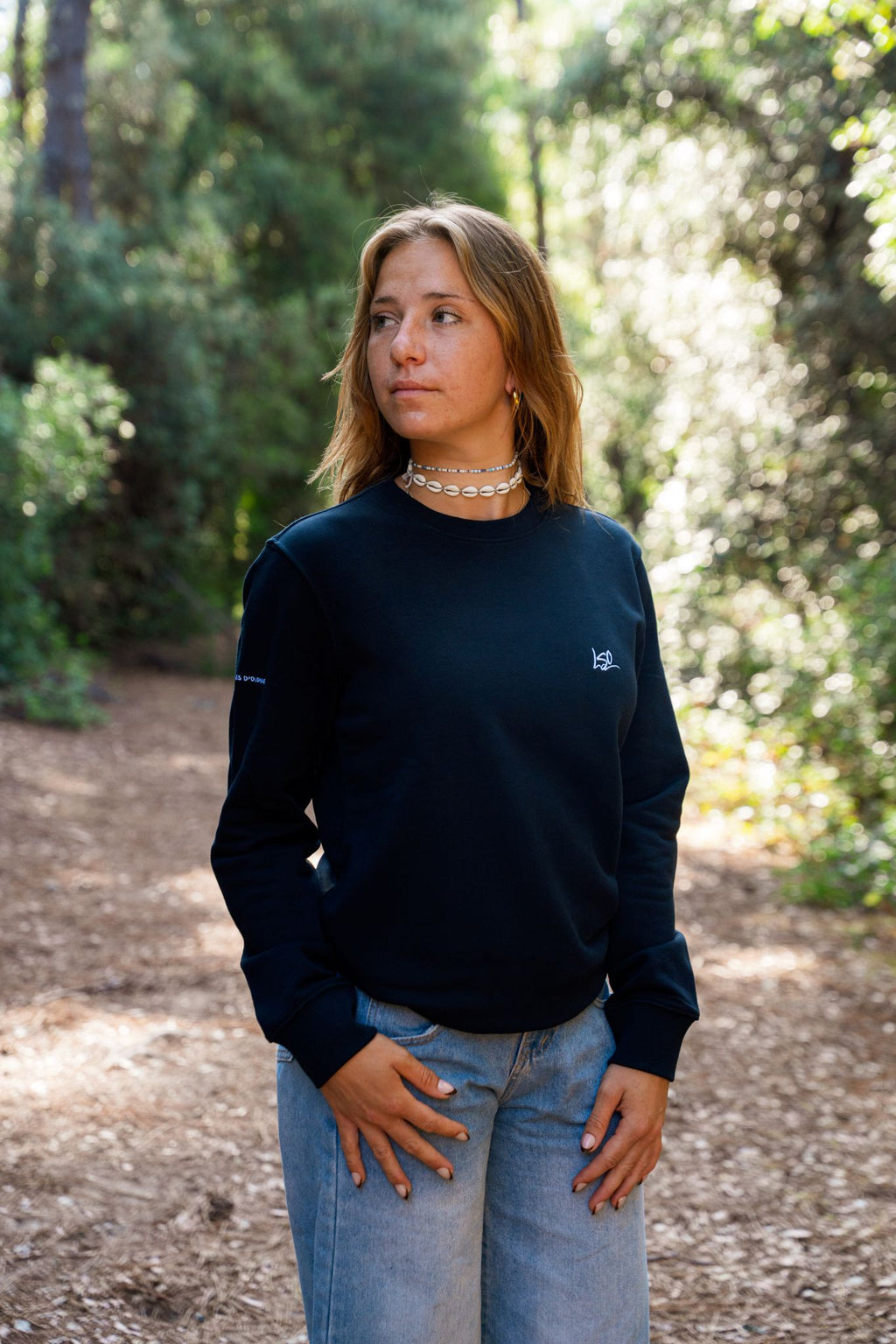 Sweat-shirt col rond surfeur mixte noir
