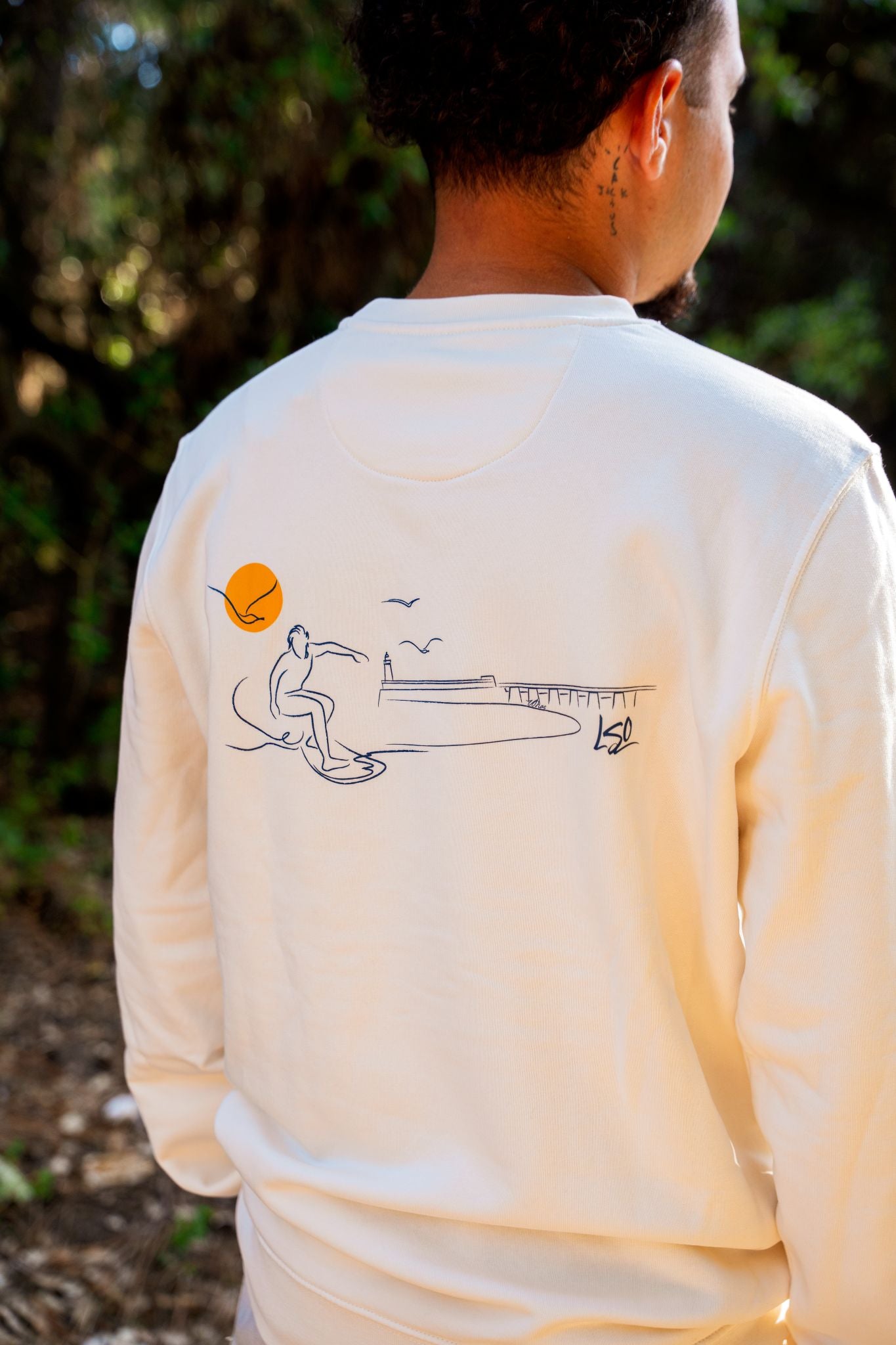 Sweat-shirt col rond mixte surfeur ivoire