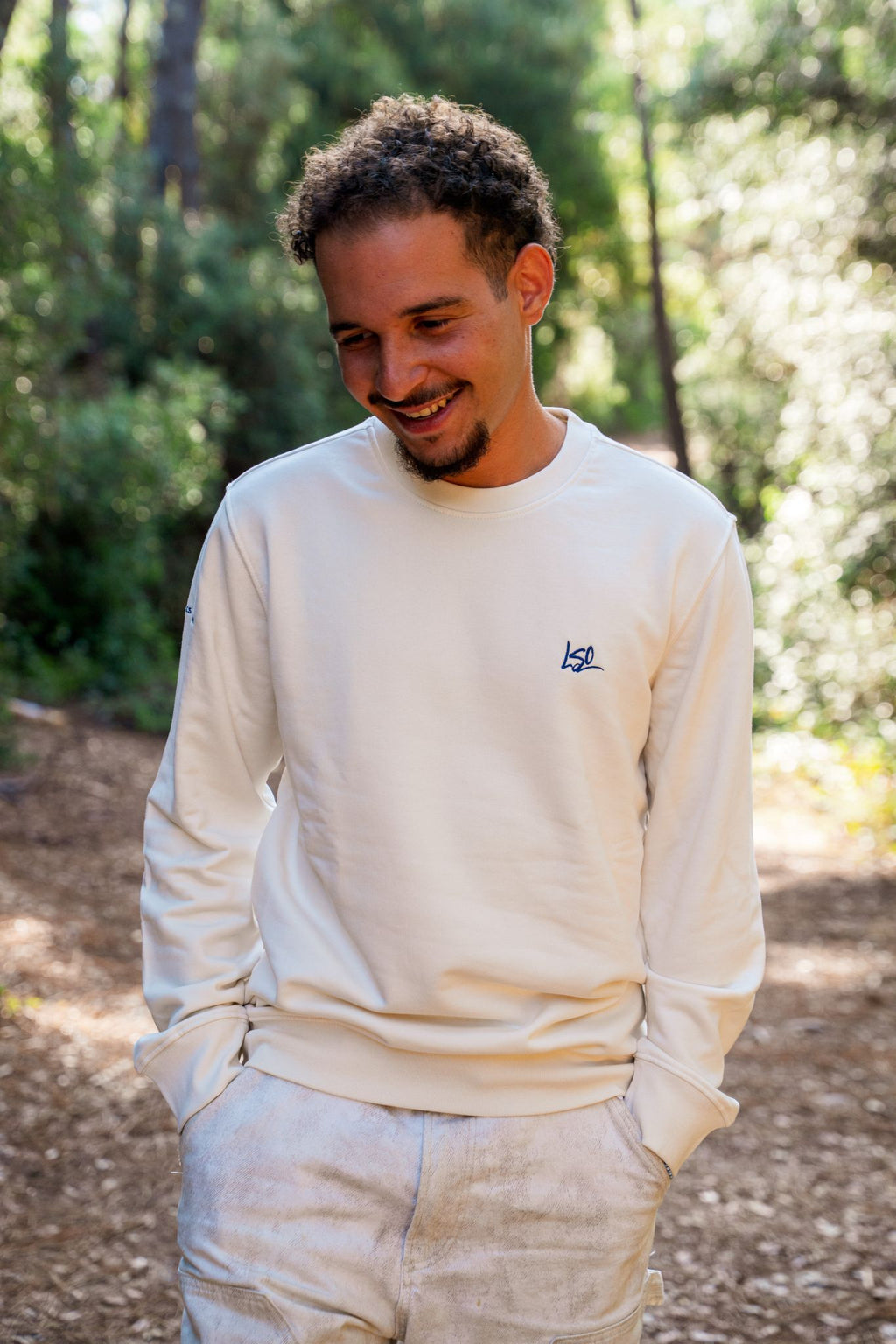 Sweat-shirt col rond mixte surfeur ivoire
