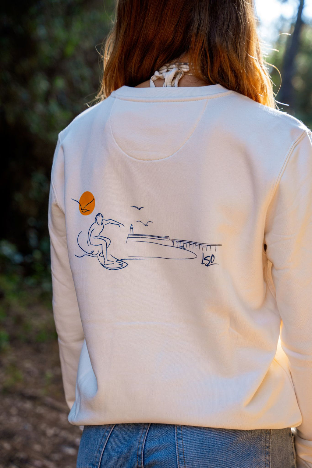 Sweat-shirt col rond mixte surfeur ivoire