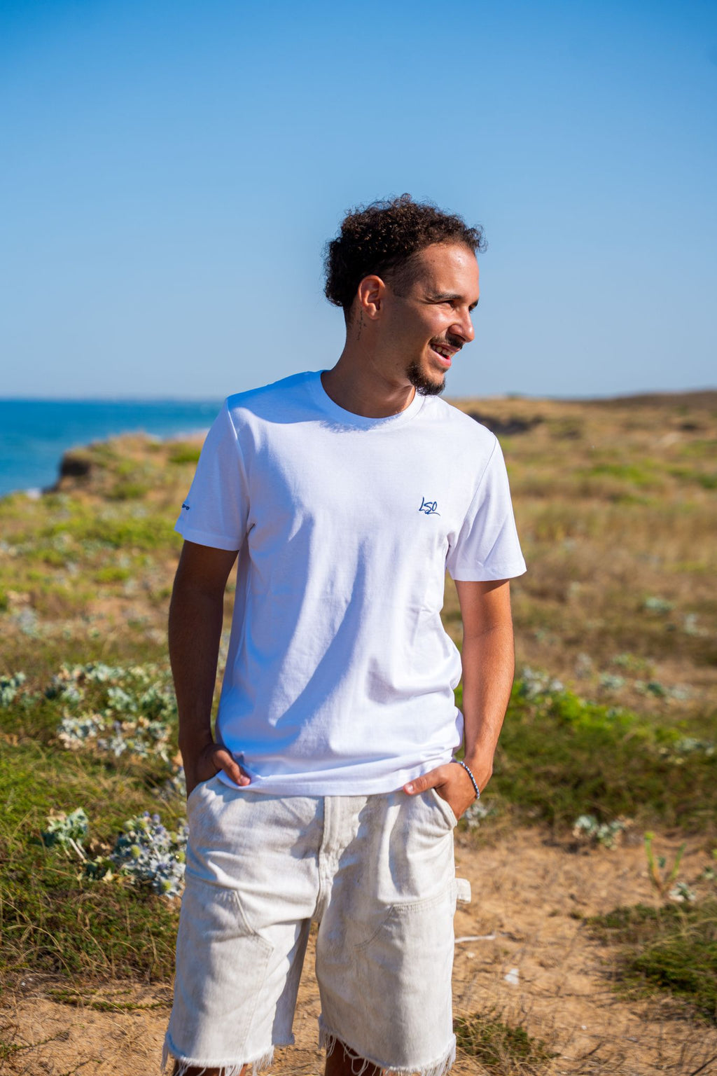 T-shirt col rond mixte pendule blanc