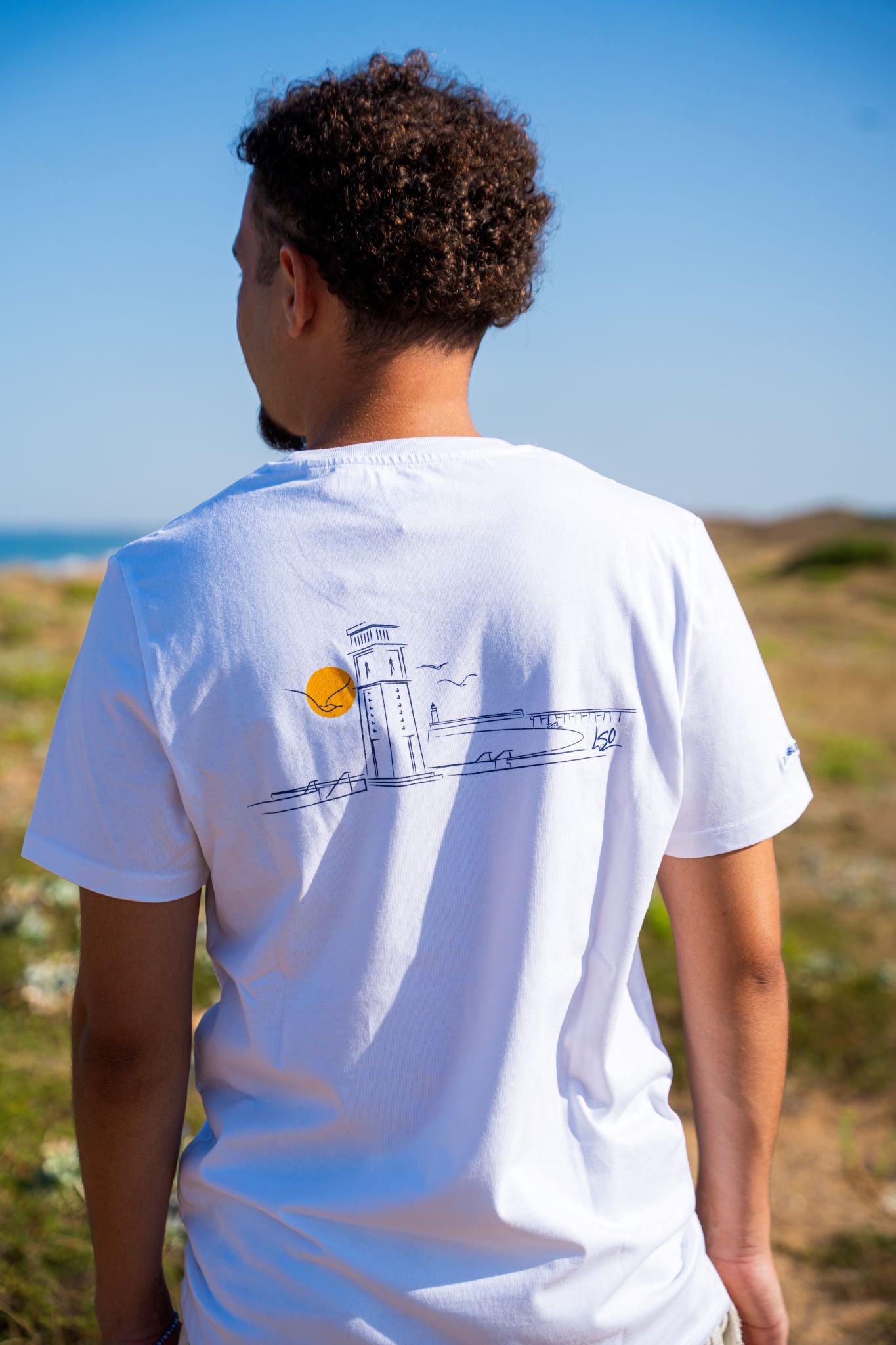 T-shirt col rond mixte pendule blanc