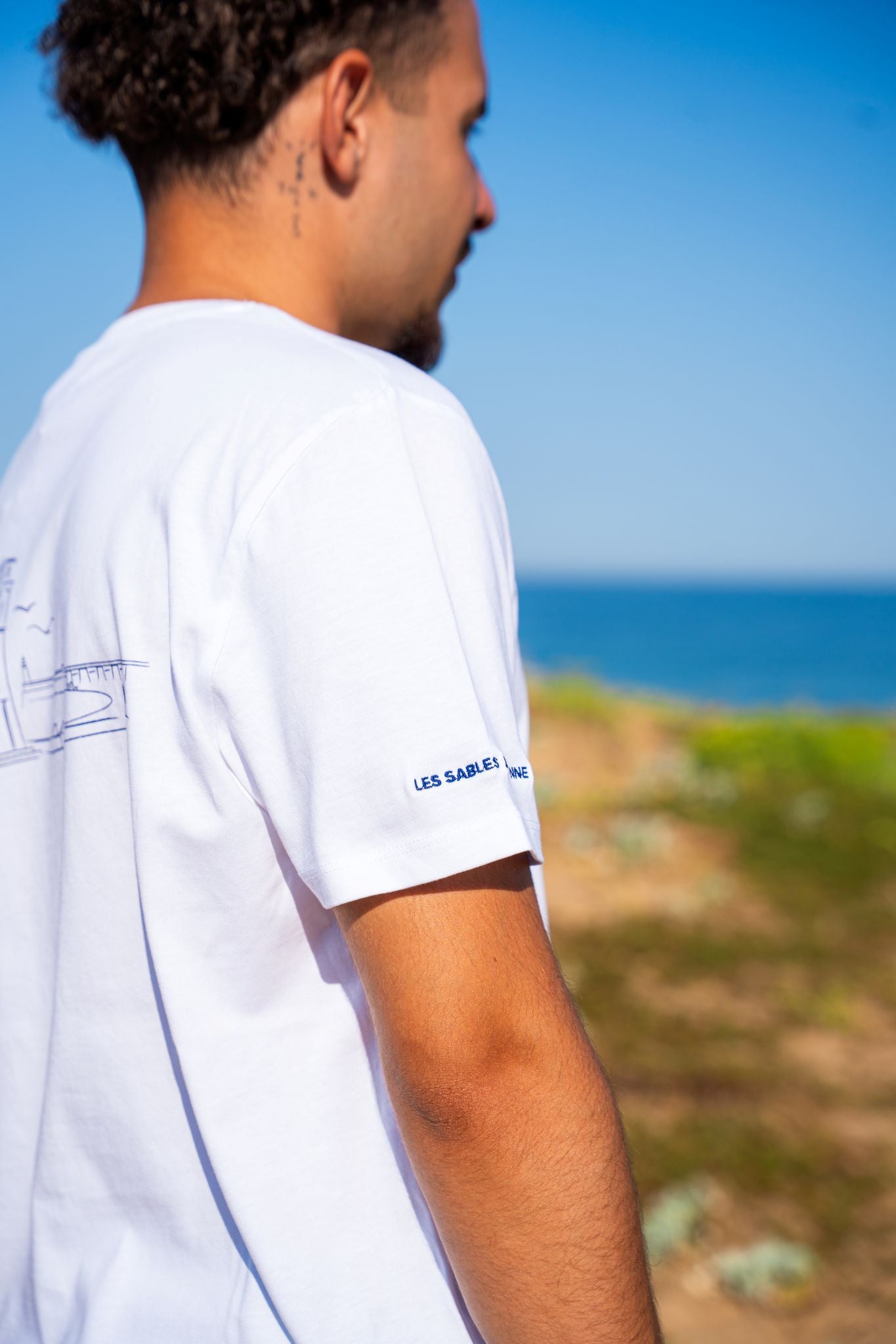 T-Shirt col rond mixte surfeur blanc