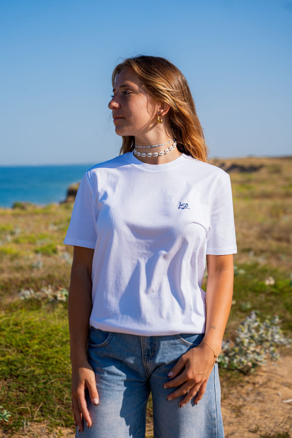 T-shirt col rond mixte pendule blanc