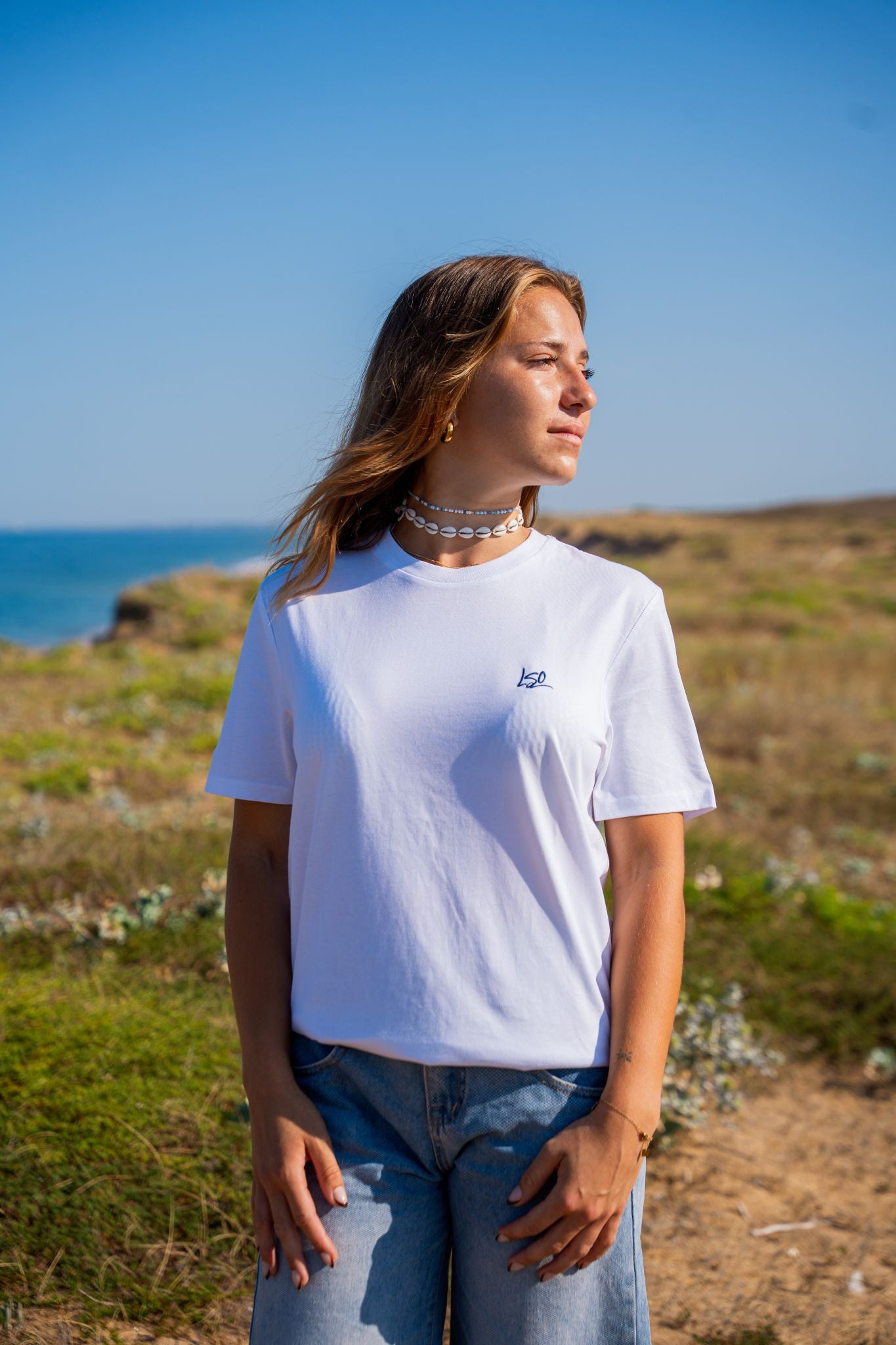 T-Shirt col rond mixte surfeur blanc