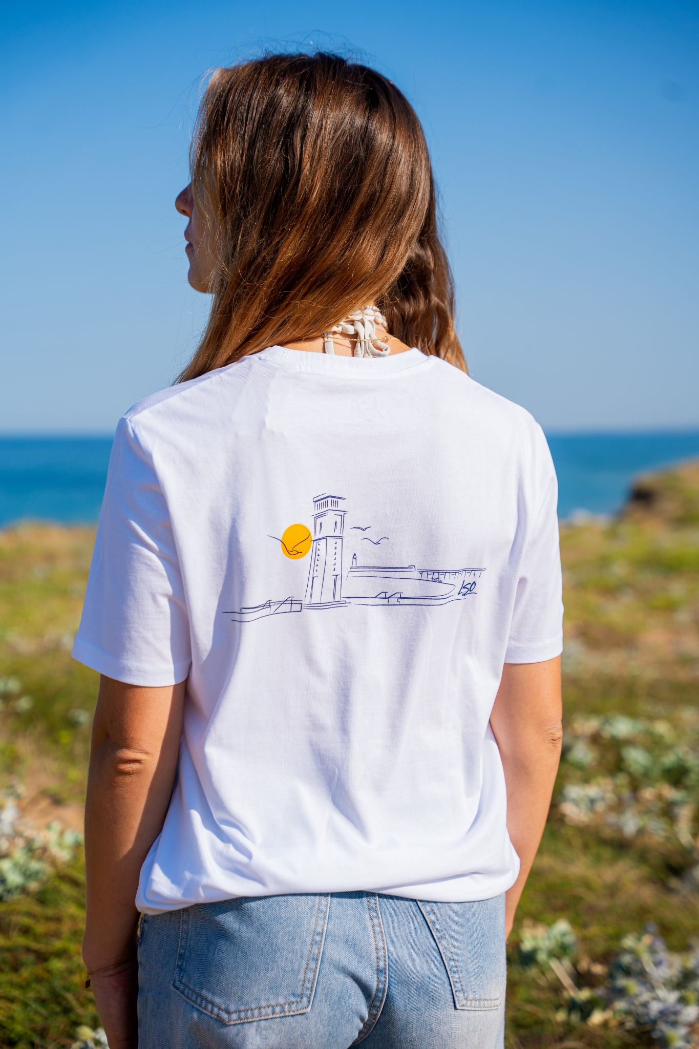 T-shirt col rond mixte pendule blanc