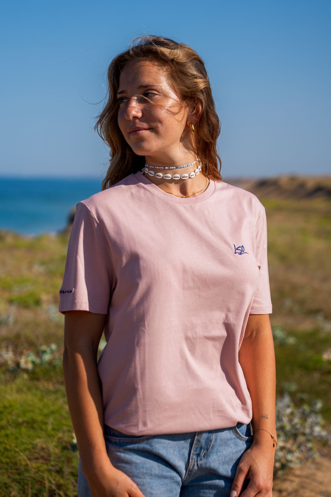 T-Shirt col rond mixte surfeur rose