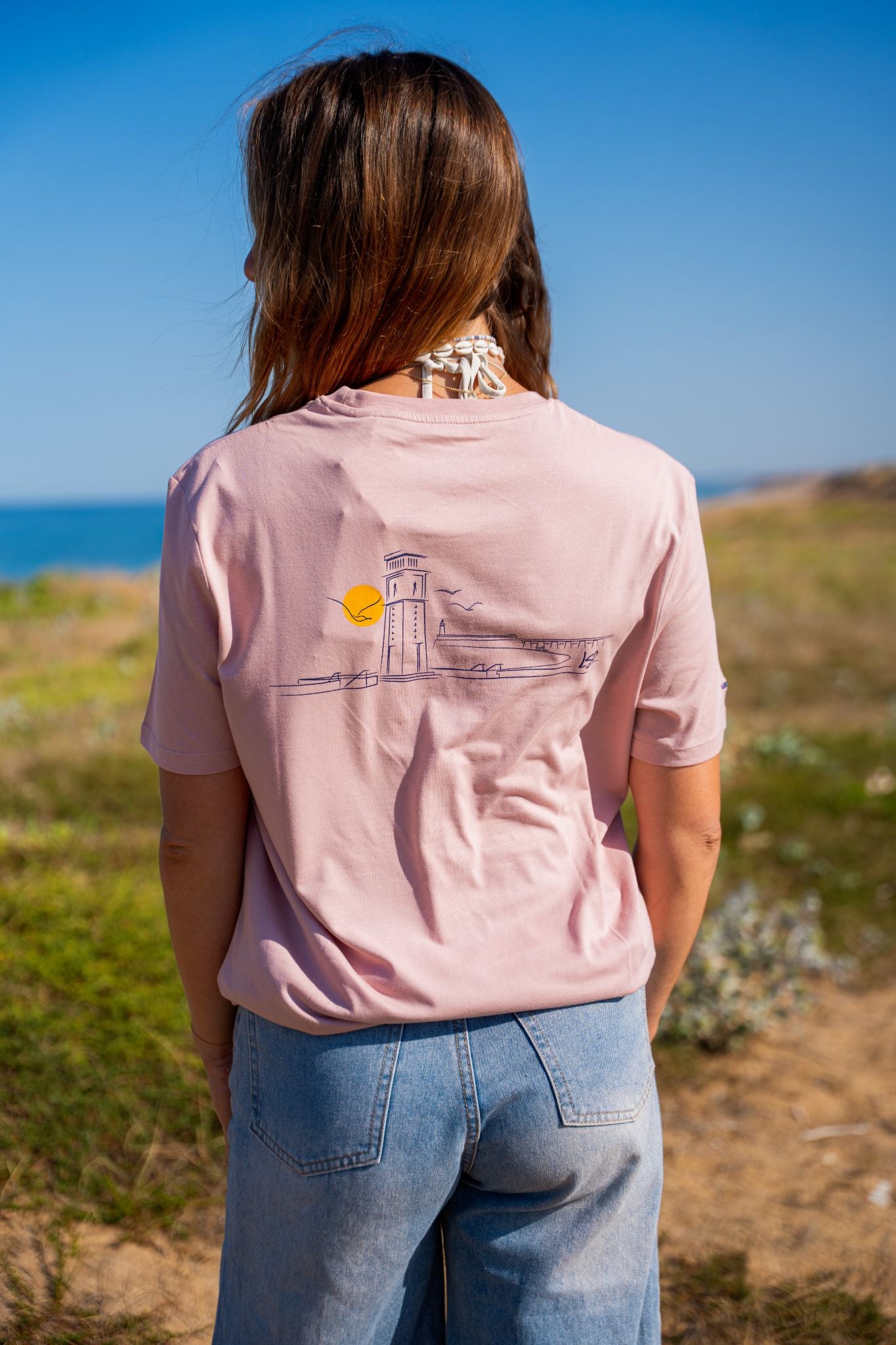 T-Shirt col rond mixte pendule rose