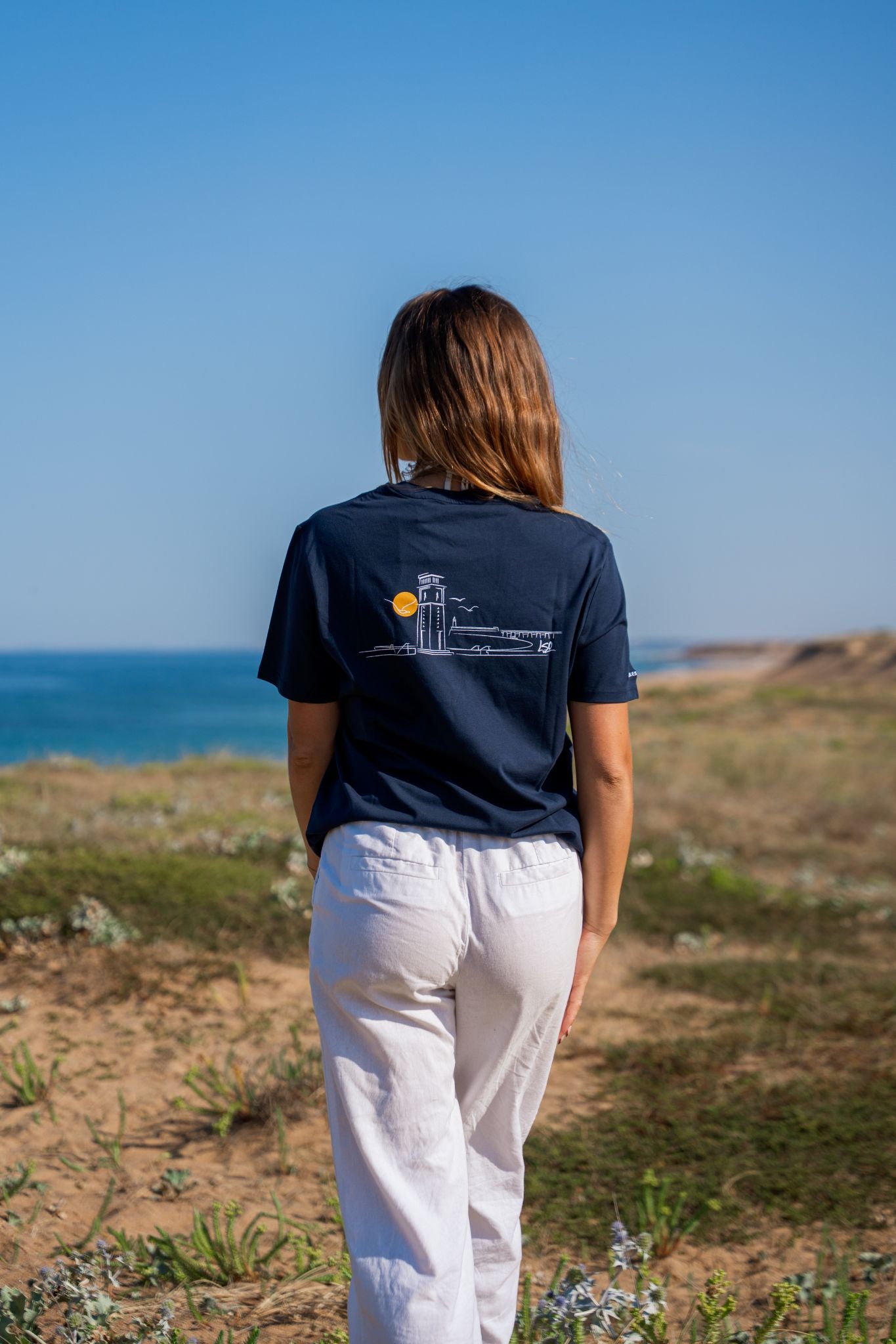 T-Shirt col rond mixte pendule bleu marine