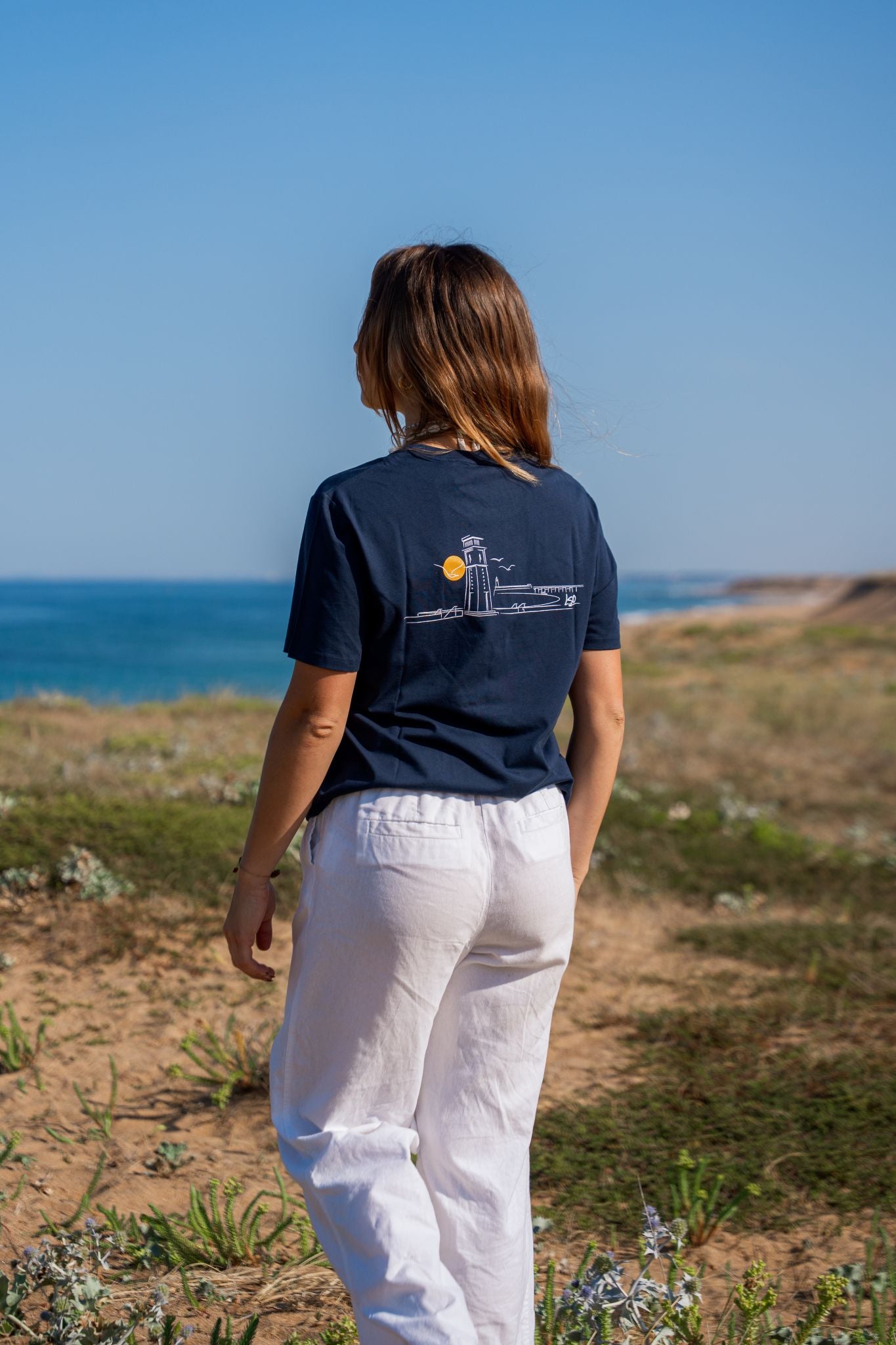 T-Shirt col rond mixte pendule bleu marine