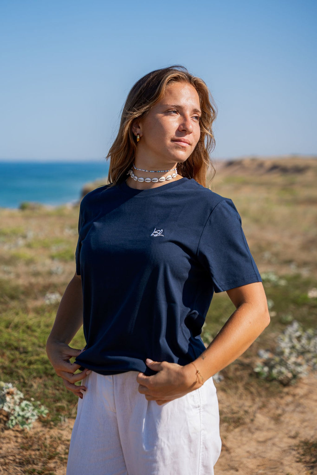 T-Shirt col rond mixte surfeur bleu marine
