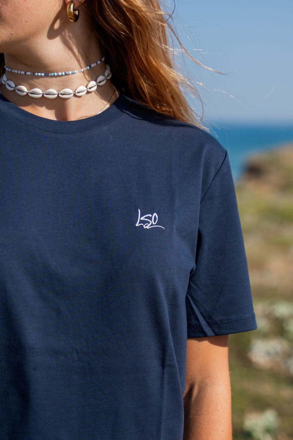 T-Shirt col rond mixte surfeur bleu marine
