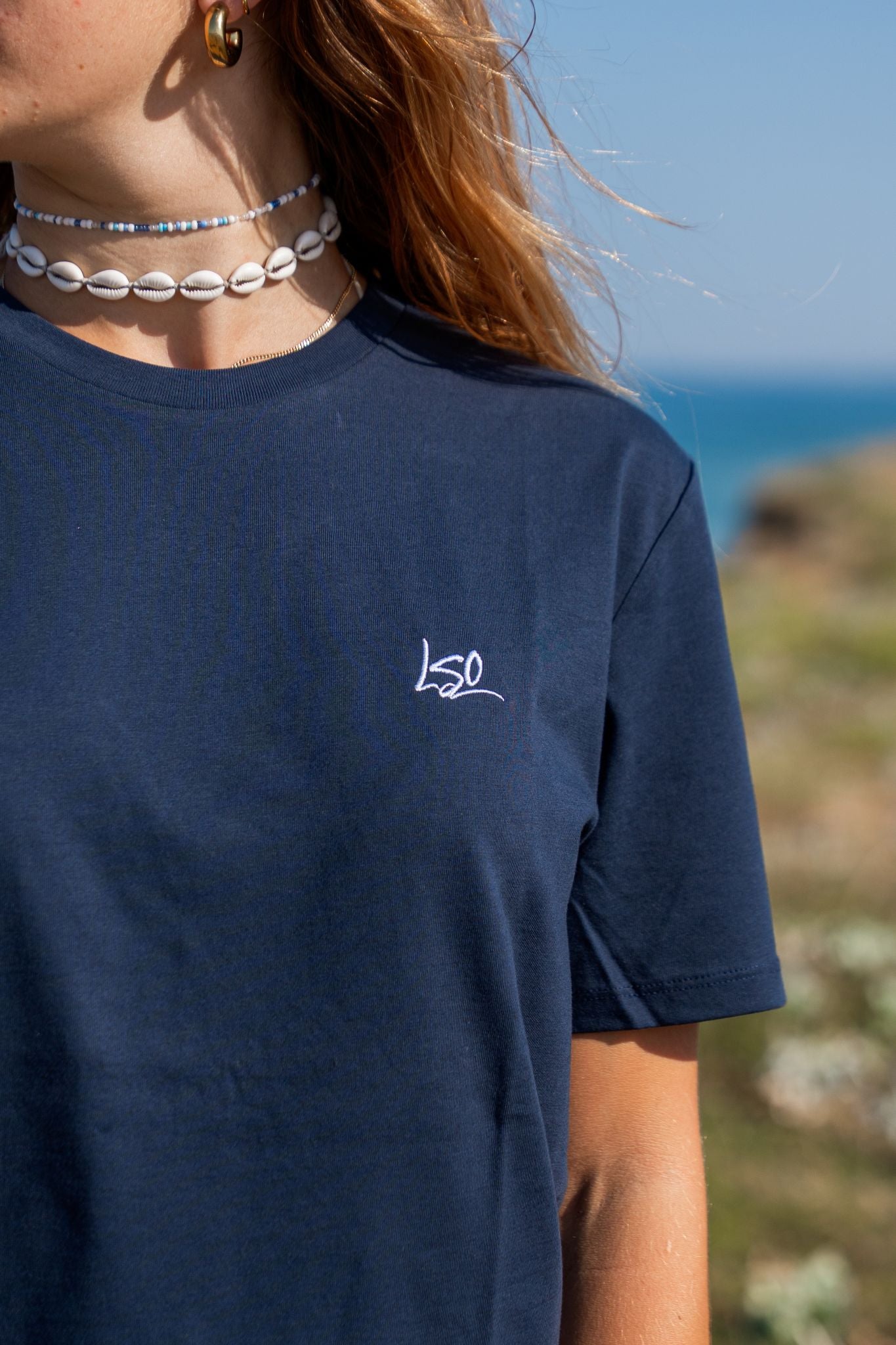 T-Shirt col rond mixte surfeur bleu marine