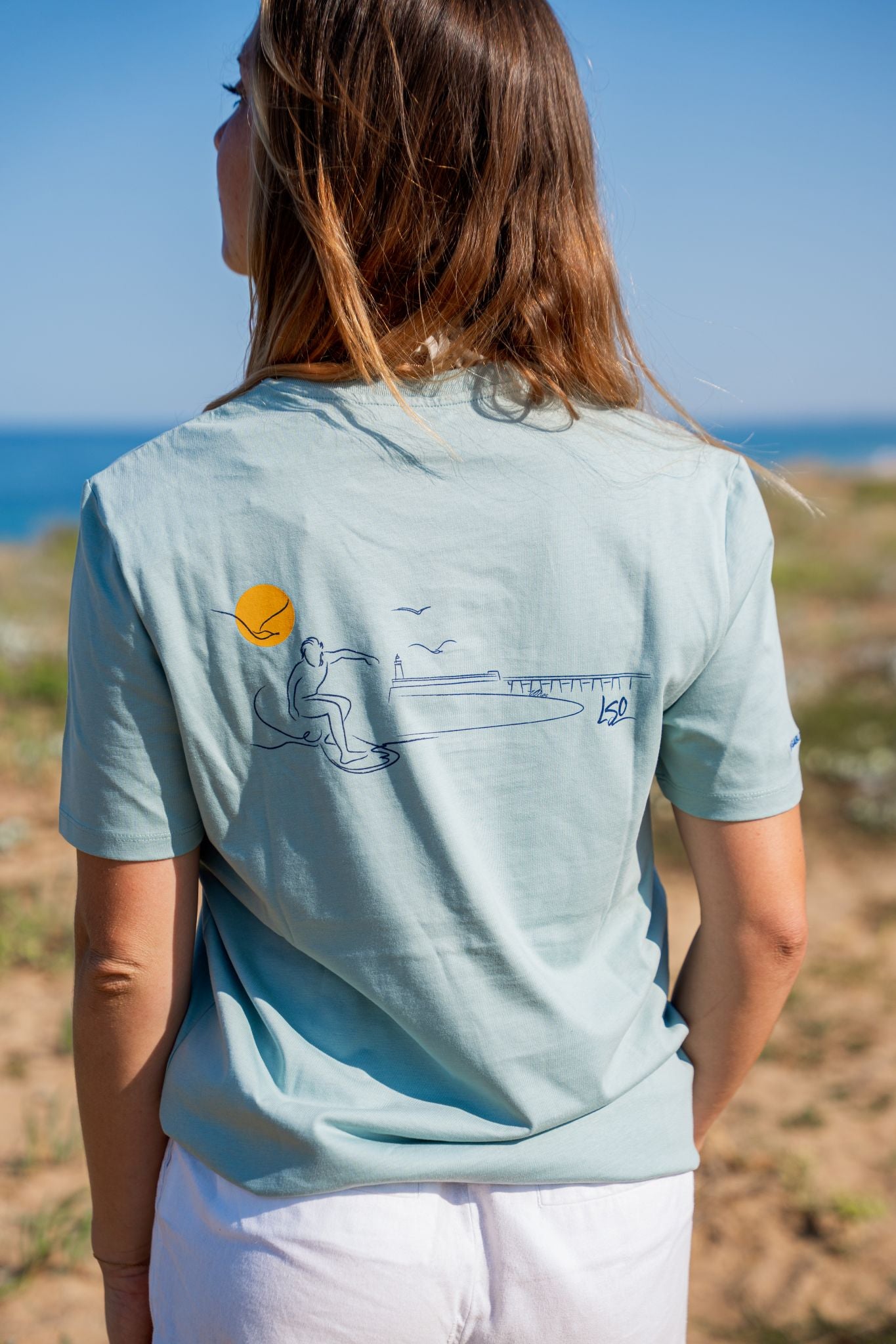 T-Shirt col rond mixte surfeur jade green