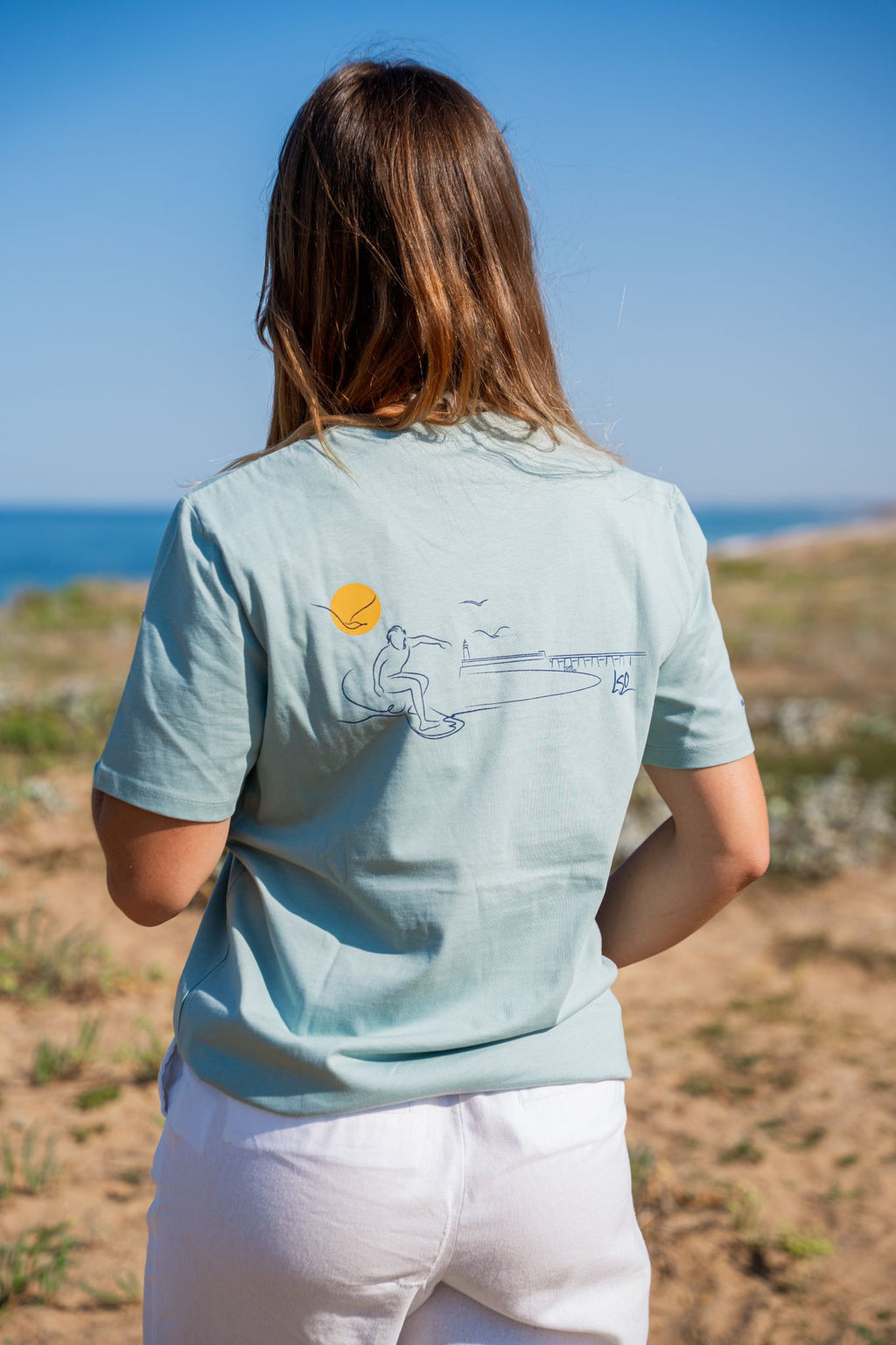 T-Shirt col rond mixte surfeur jade green