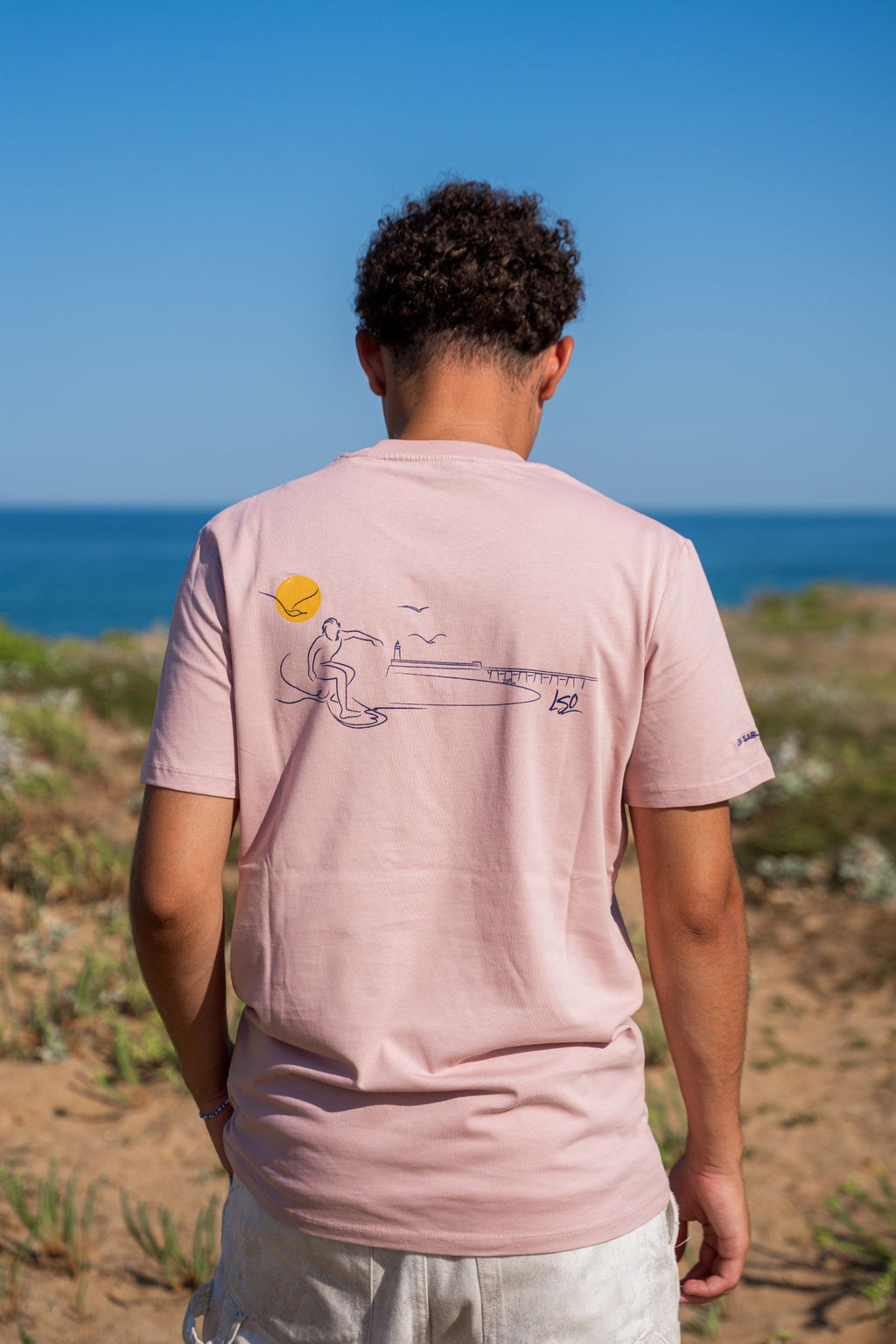 T-Shirt col rond mixte surfeur rose