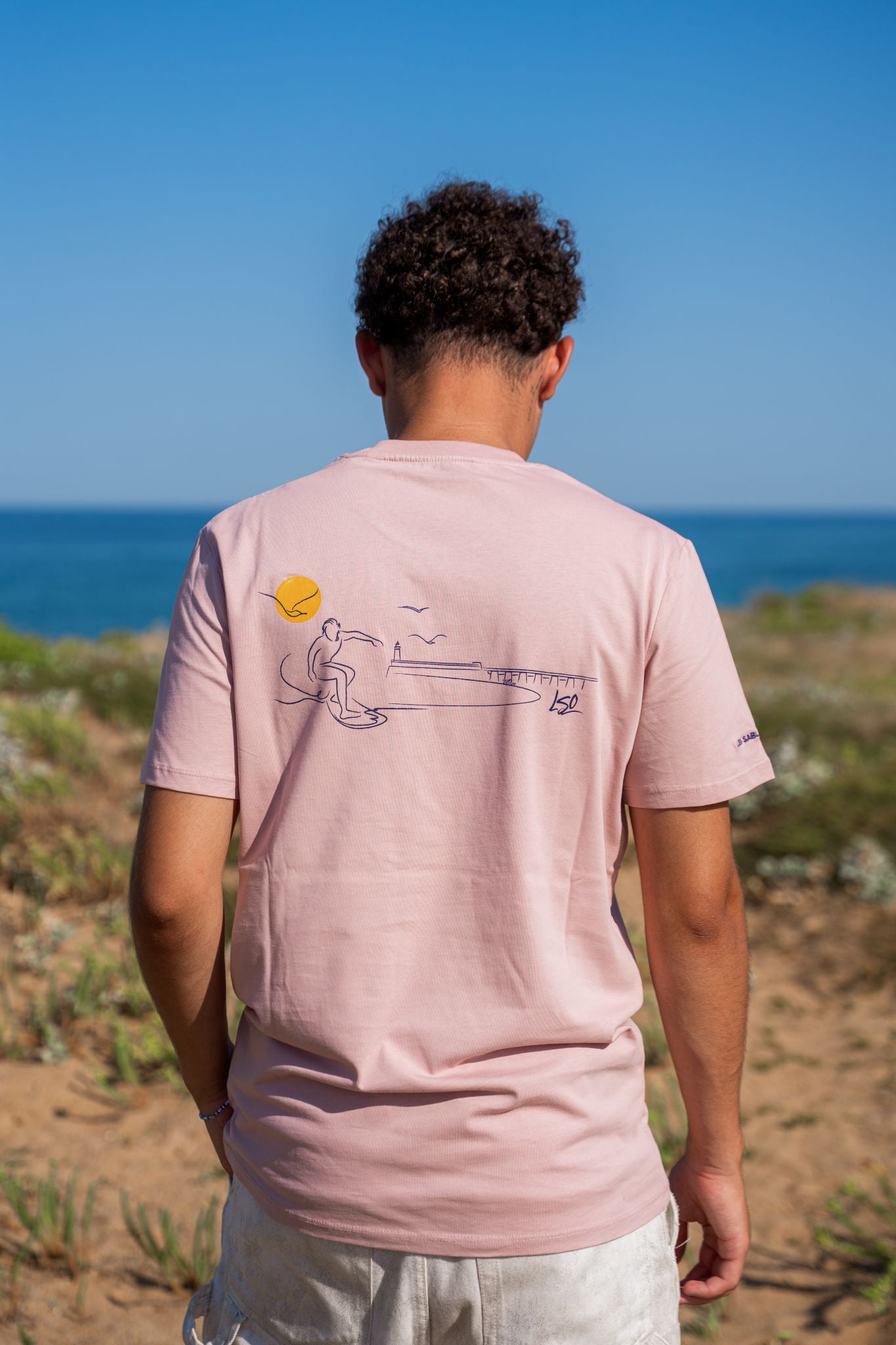 T-Shirt col rond mixte surfeur rose