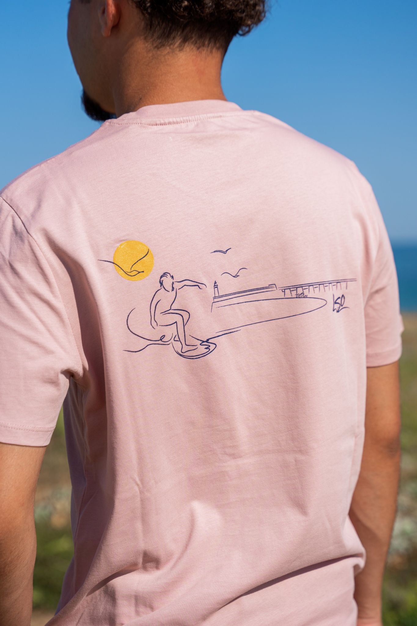 T-Shirt col rond mixte surfeur rose