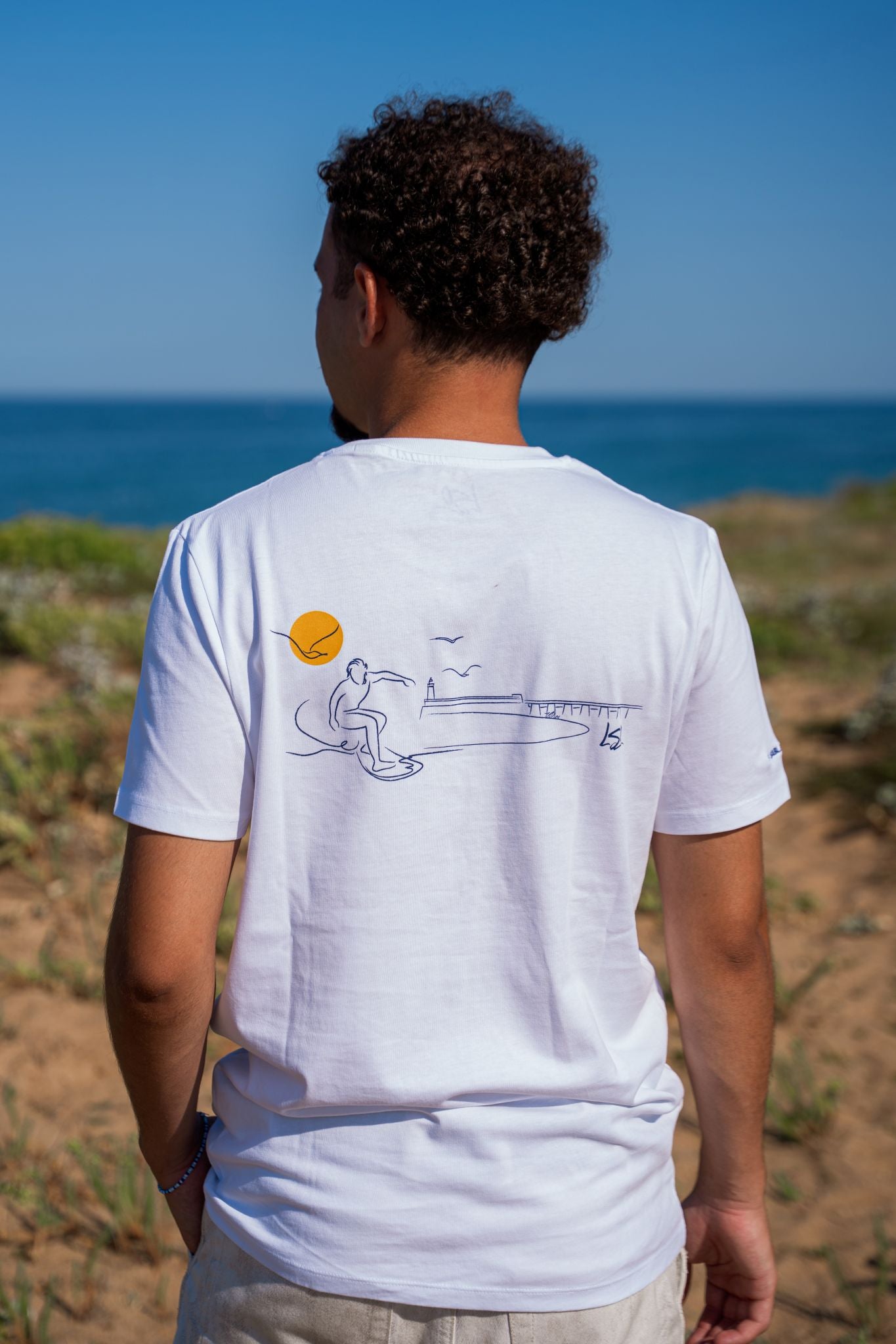 T-Shirt col rond mixte surfeur blanc
