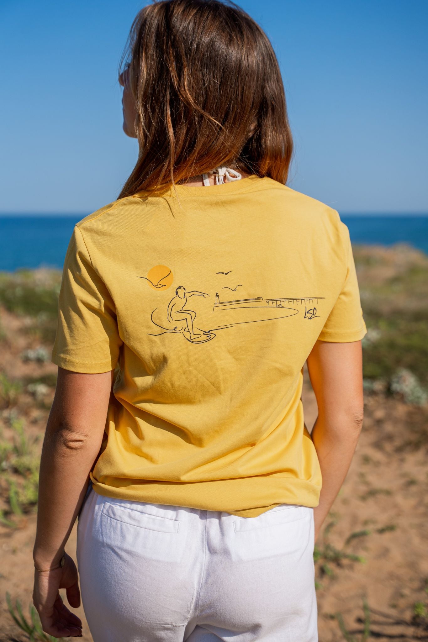 T-Shirt col rond mixte surfeur sun yellow
